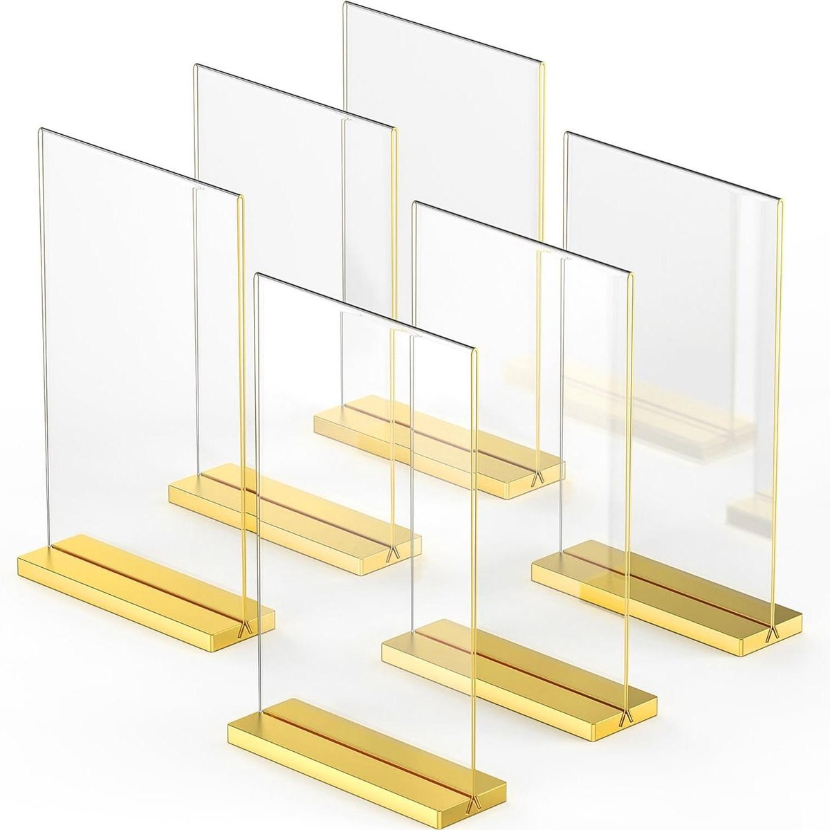 Set van 6 gouden dubbelzijdige acryl fotolijsten en menuhouders voor evenementen, A5