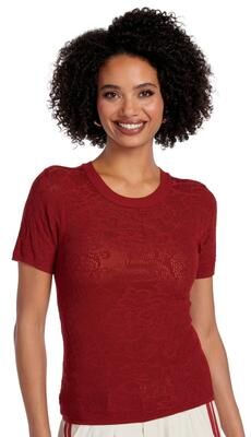Masseys Luxe Sweater Tee Casual in Sun/Dried Tomato, Size 2X, Nylon/Viscose