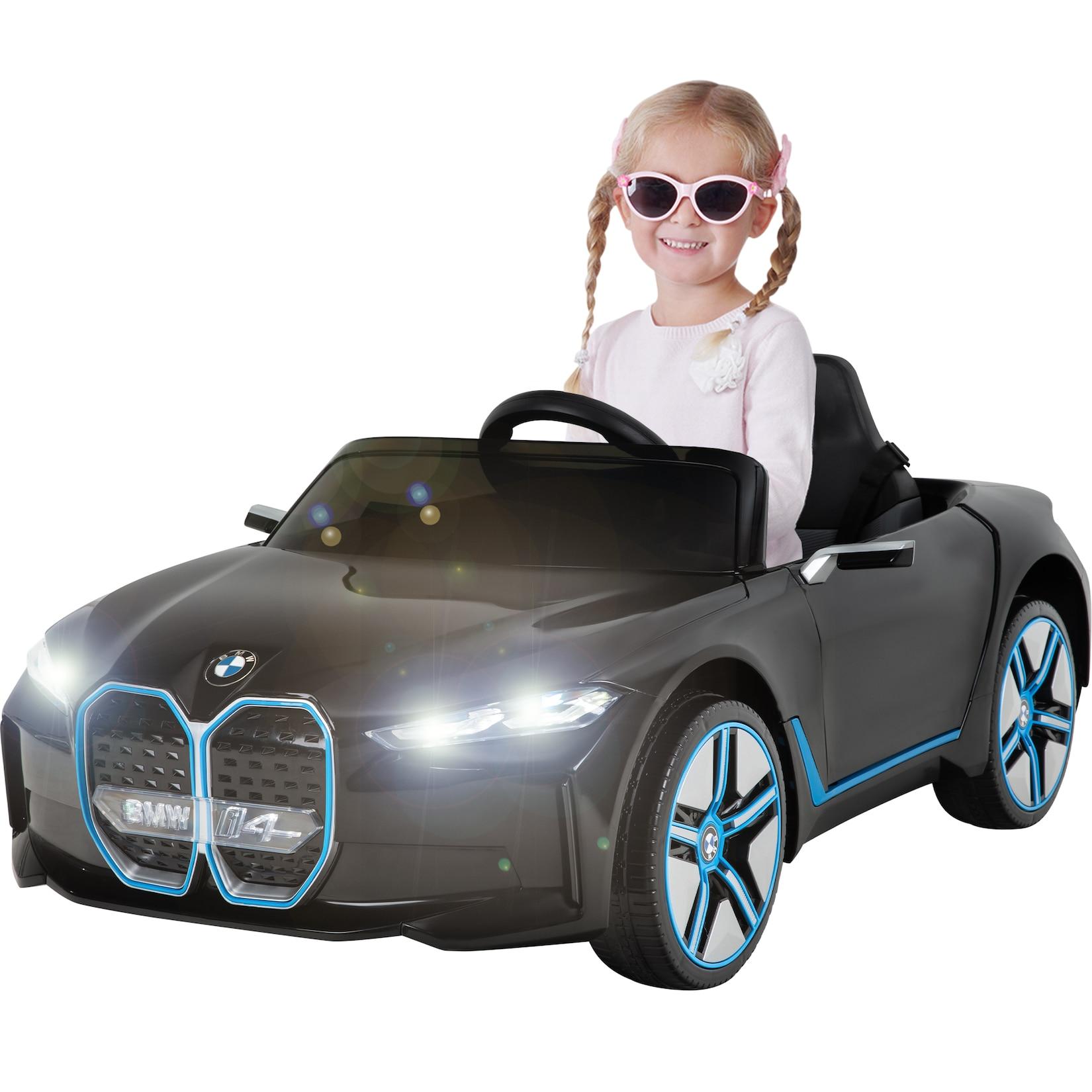 Kinder-Elektroauto BMW i4, Fernbedienung, LED-Beleuchtung, Soft-Start-Funktion (Schwarz)