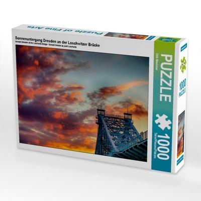 CALVENDO Puzzle Sonnenuntergang Dresden an der Loschwitzer Brücke | 1000 Teile Lege-Größe 64x48cm Foto-Puzzle für glückliche Stunden