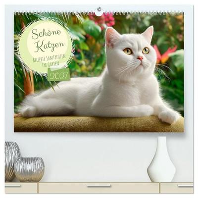 Schöne Katzen. Beliebte Samtpfoten im Garten (hochwertiger Premium Wandkalender 2027 DIN A2 quer), Kunstdruck in Hochglanz