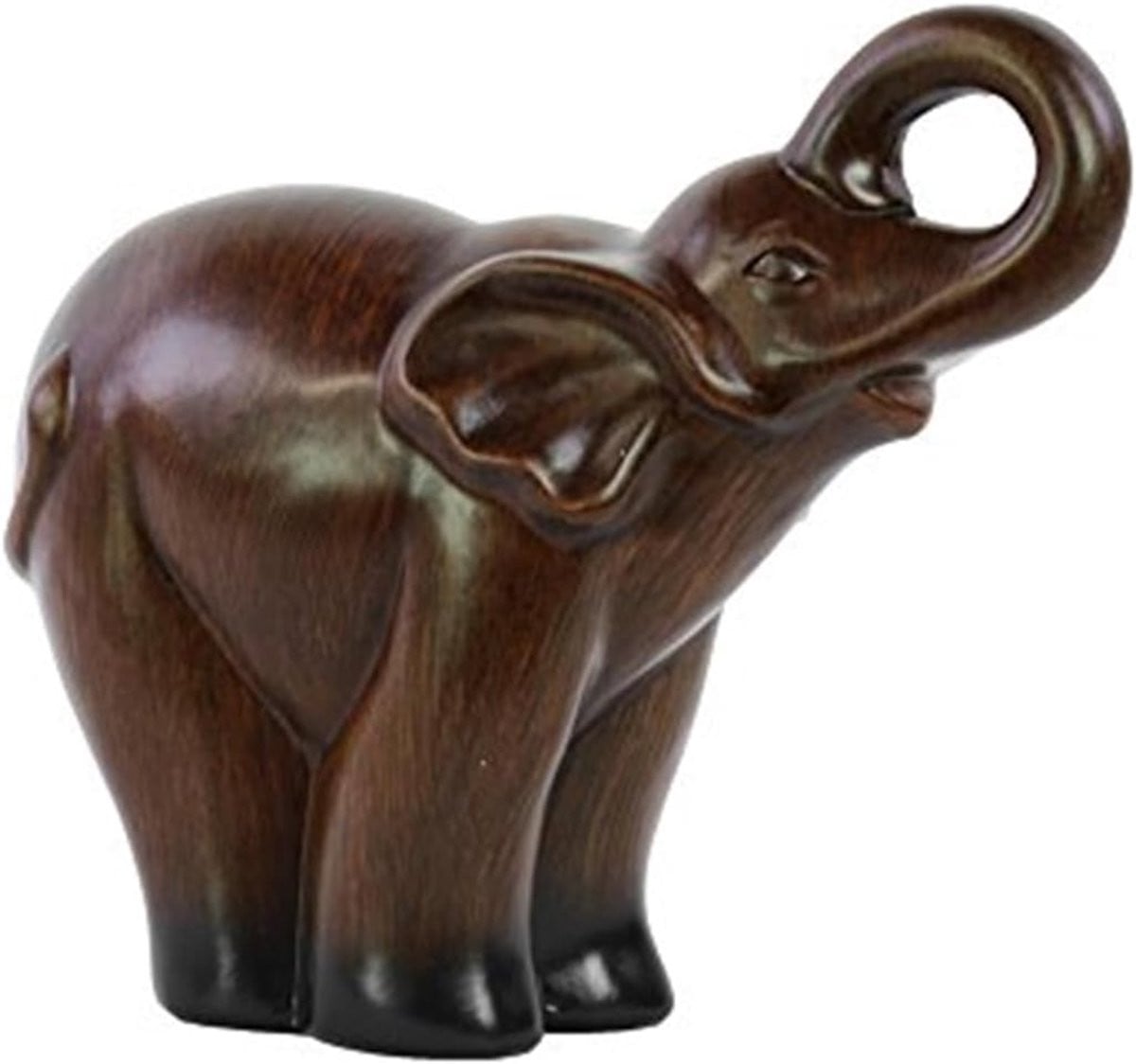 Keramisch Olifant Beeldje in Espresso Bruin met Glazuur Afwerking