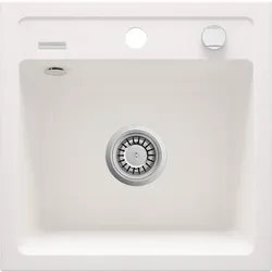 Neuesbad 1-Becken Granitspüle ohne Abtropffläche 440x440x184, 3, 5'', Alabaster, mit Zubehör NB1DEZQZA1031