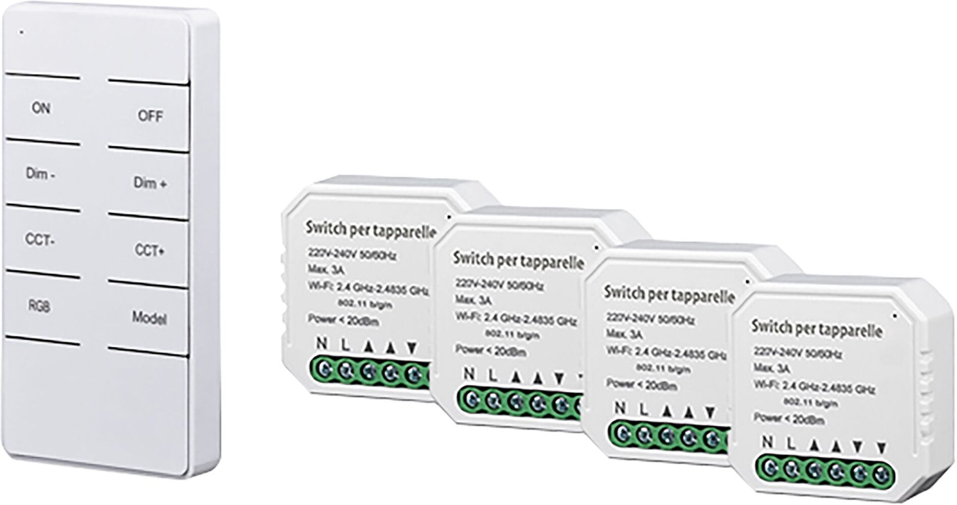 Proxe KIT  4 TAPPARELLE CONNESSE Wi-Fi TUYA 230V CON TELECOMANDO SISTEMI VOCALI GOOGLE ALEXA