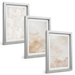 BILDER SET 3er Set - 20x30 cm Silberner Rahmen - Modische Pastelltexturen