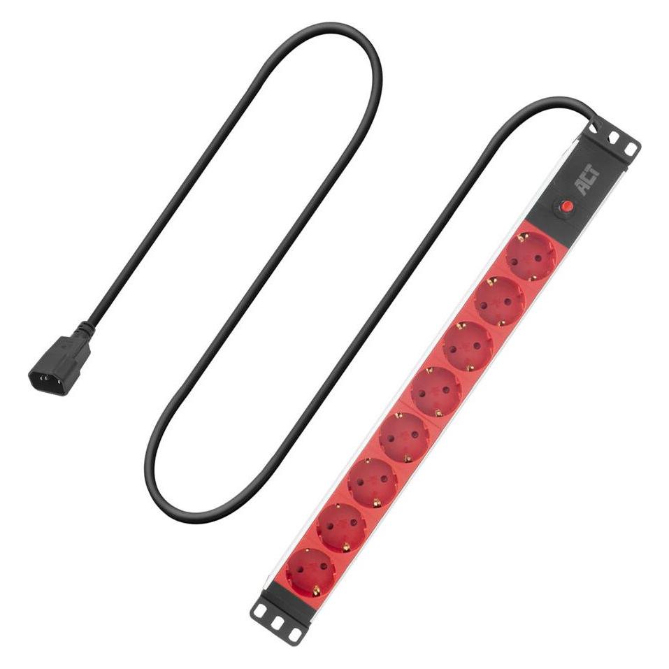 ACT Extension lead PDU 19" C14 IEC60320 with 8 type F sockets, 3m H05VV-F 3G1.0 (PD3004)