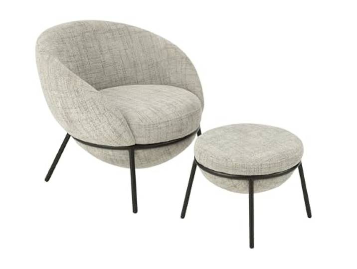 J-line Lounge-Stuhl + Hocker - Stahl - Grau/Schwarz