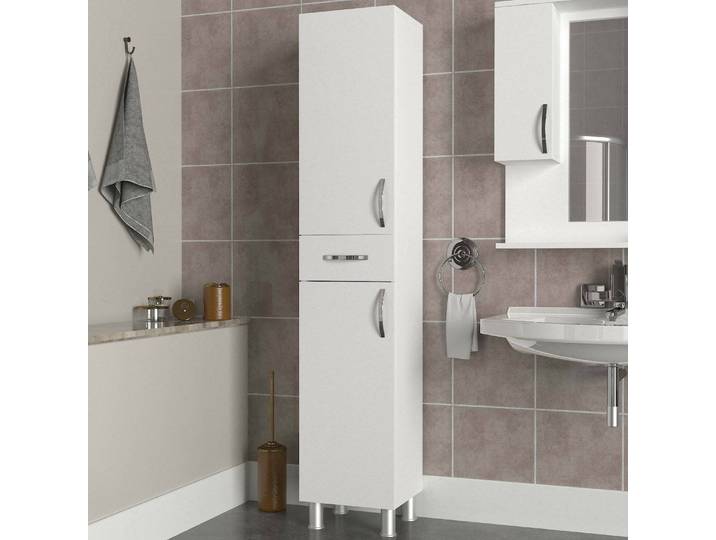 Meuble Colonne Giuddanin\, 4 Étagères\, 1 Tiroir\, 2 Portes\, 35x31x179h Cm Blanc