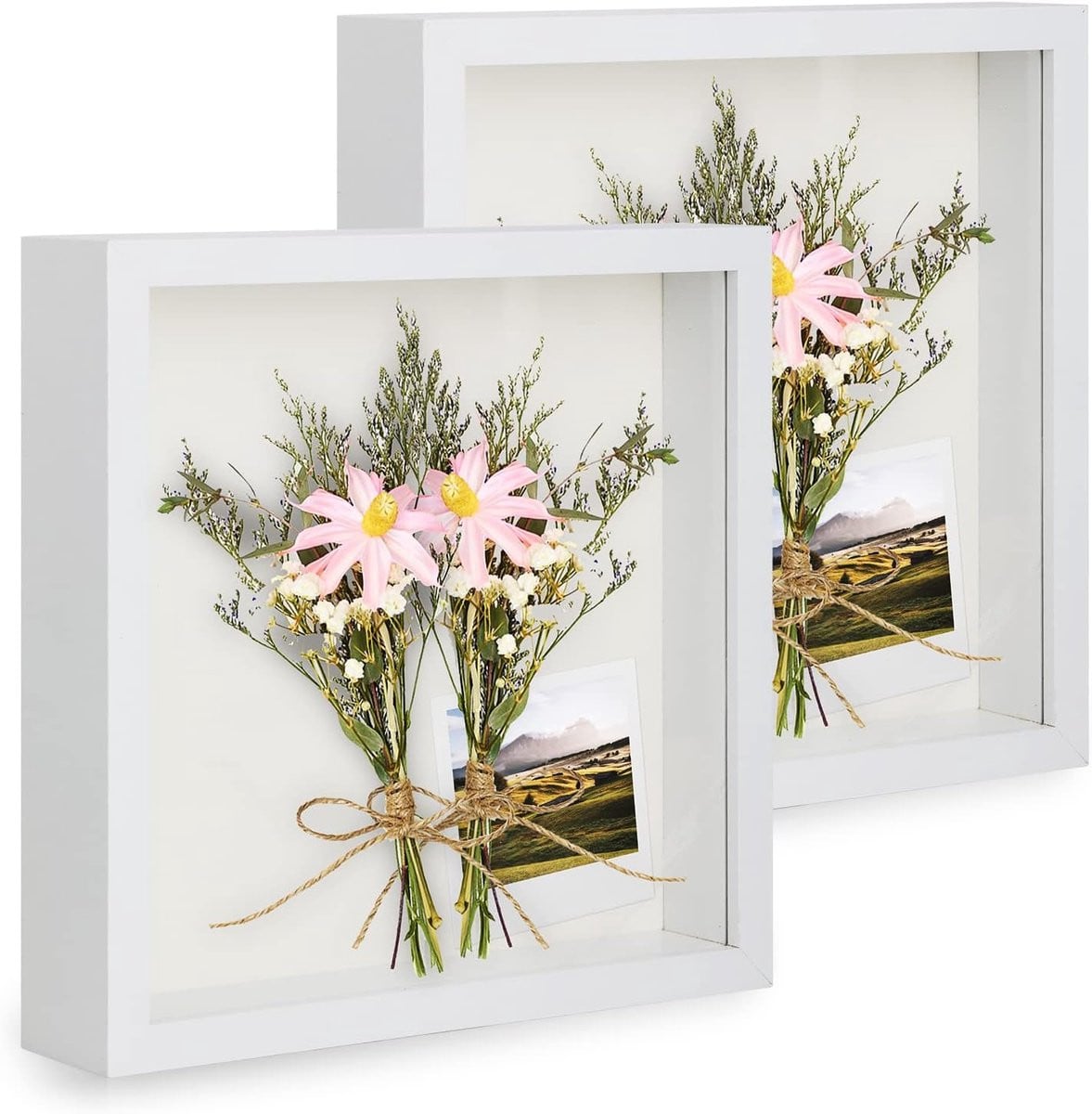 Set van 2 Wit 3D Diepte Fotolijsten voor Objecten en Bloemen, 9x9 Inch