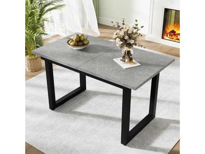 Table à manger extensible 140/180x80x75 cm table basse de loisirs table à manger en fer peu encombrante MDF aspect béton + noir