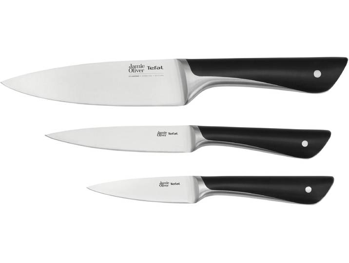 Messer-Set TEFAL K267S3 Jamie Oliver , grau (schwarz, edelstahlfarben), Edelstahl, Kochmesser-Sets, Messer-Set, hohe Leistung, unverwechselbares Design, widerstandsfähig/langlebig