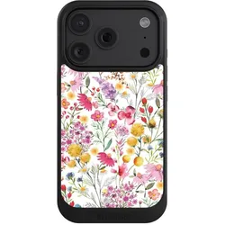 Nivocase Hülle für Apple iPhone 18 Pro Handyhülle NIVOcore Case Schwarz Blumen Frühling Muster (Apple iPhone 18 Pro), Smartphone Hülle, Schwarz