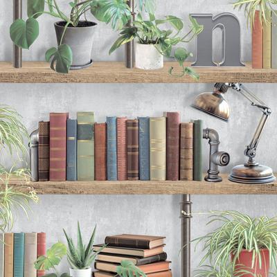 "Veer Decor Industrial Book Nook Wallpaper - Roll 20.86""x33ft"