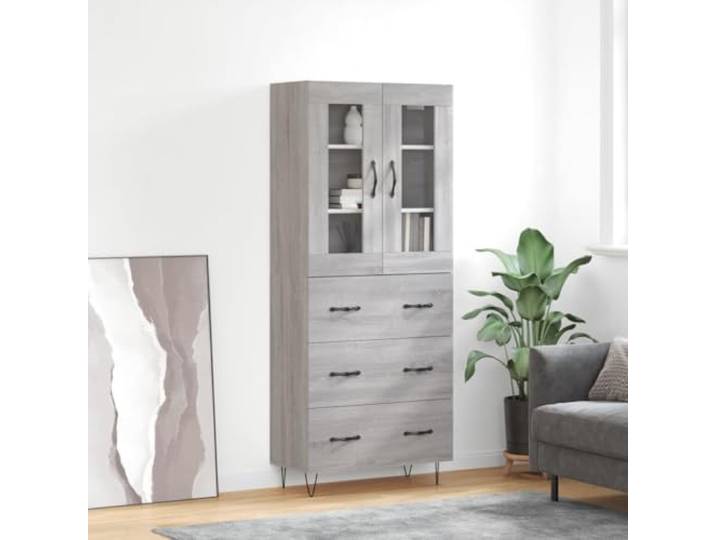 HEFZGDB Modernes Highboard mit Metallfüßen, Stilvolles Highboard mit viel Stauraum aus Holzwerkstoff, Weißes für Wohnzimmer mit glatter Oberfläche