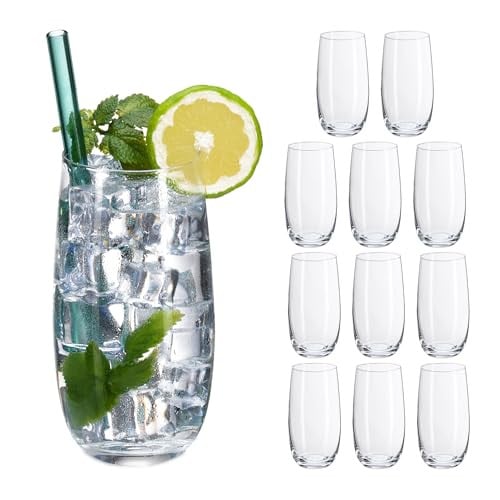 Relaxdays Set van 12 transparante waterglazen van kristalglas