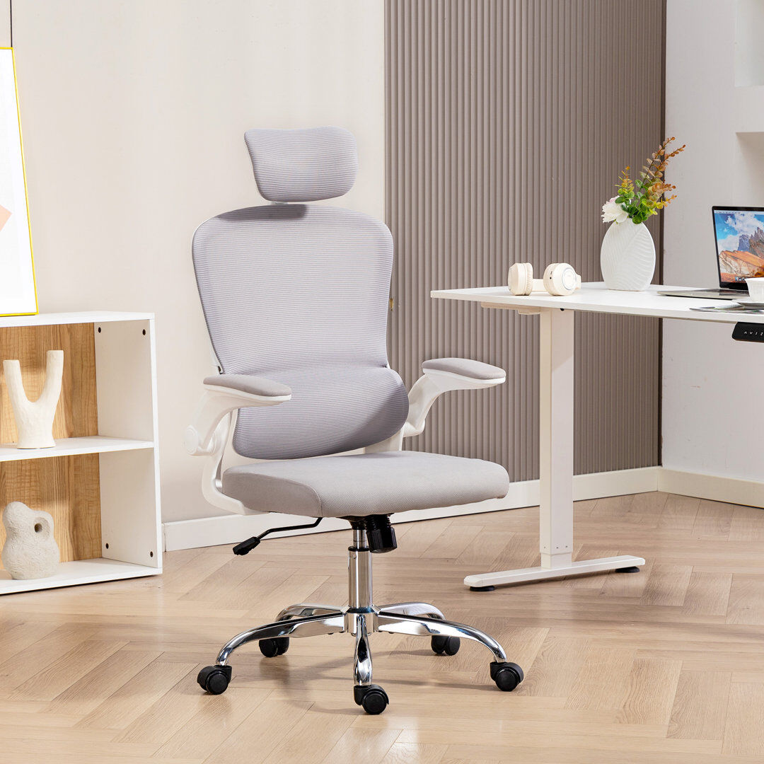 Inbox Zero High Back Mesh Computer Desk Chair with Lumbar Support Grey 60cm W X 64cm D