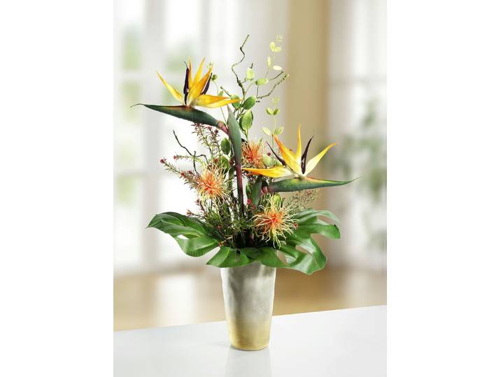 Strelitzien-Gesteck in Vase, Grün