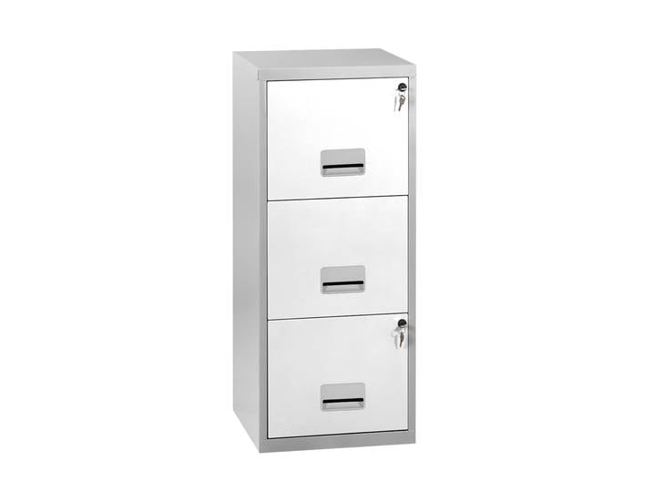 Classeur Pratic - 3 tiroirs pour dossiers suspendus - Métal - Corps Aluminium - Façades Blanc