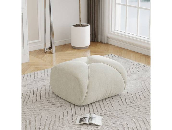 ROVRYN Pouf ottoman en chenille beige clair 78 x 76 x 45 cm design arrondi