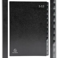 Exacompta 57012E 12x Pultordner Ordnungsmappe mit 12 Fächern aus Recycling-Karton, numerisches Register 1-12, für DIN A4 - Schwarz