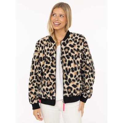 Bomberjacke ZWILLINGSHERZ "Classic Leo", Damen, Gr. XL, bunt (beige), Bouclé, Obermaterial: 100% Polyester, gemustert, mehrfarbig, taillenbedeckt, ohne Ausschnitt, Rippbündchen, Jacken Bomberjacke, stylisch,kuschelig, Rippbündchen