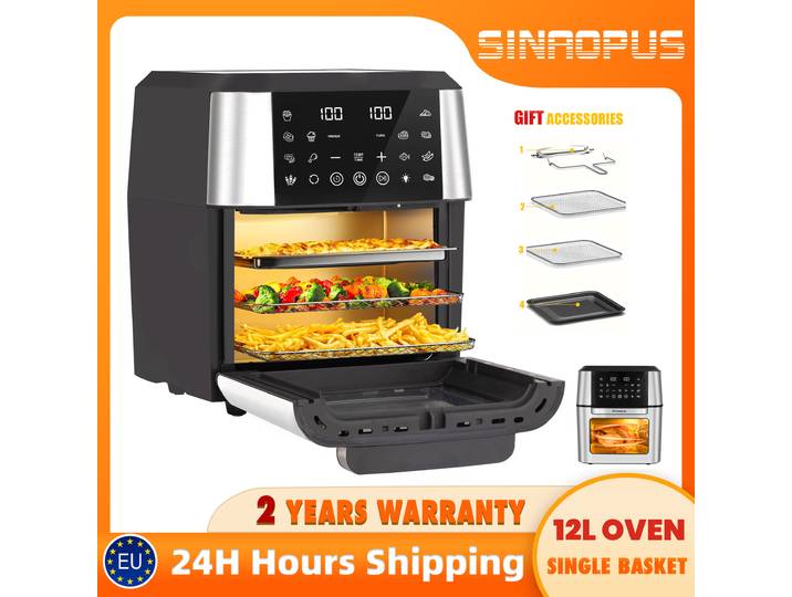 12L Friteuse À Air Machine De Cuisine Sans Huile Avec Commande Tactile LED Et Fenêtre Visible, Friteuse Intelligente, Format Familial, Top