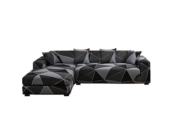 Suixtil Zweiteiliger Sofauberwurf mit Zwei Kissenbezuge waschbarer Rutschfester Couchschoner gegen Flecken und Haustiere Mobelschutz(Schwarze Karos,2 Sitzer+3 Sitzer)