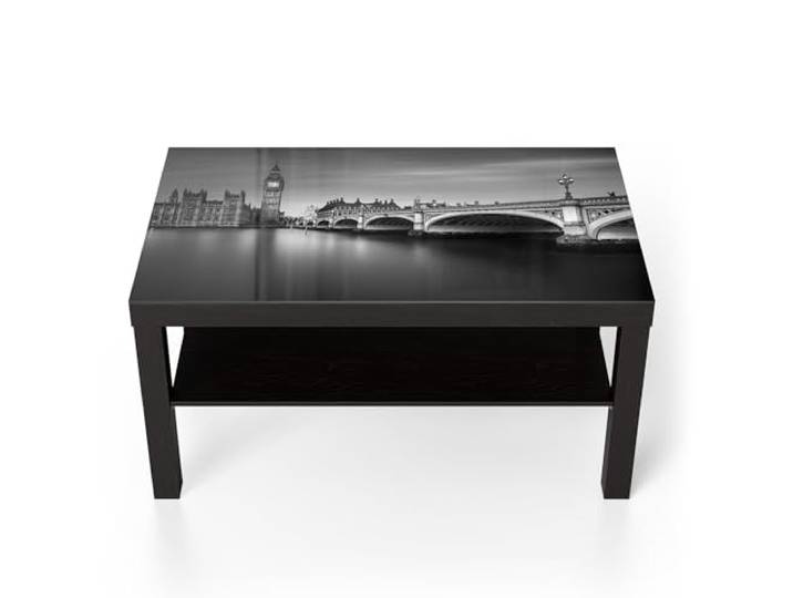 DEQORI Glastisch schwarz groß 90x50 cm Motiv Londoner Zeitlosigkeit ausgefallener Beistelltisch aus Glas Hochglanz Couchtisch fürs Wohnzimmer moderner Couch Tisch mit Design