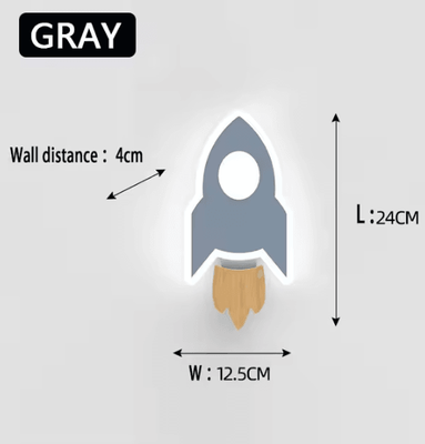 Inspire Curations Cartoon LED Rocket Moon Star Wall Lamp For Kids rocket Gray warm White (2700 3500k)