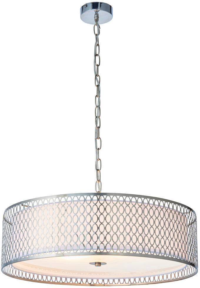 Mercer41 Erika 3 - Light Drum Pendant Satin Nickel;White Fabricand Frosted Glass 40.64cm H X 56cm W X 56cm D