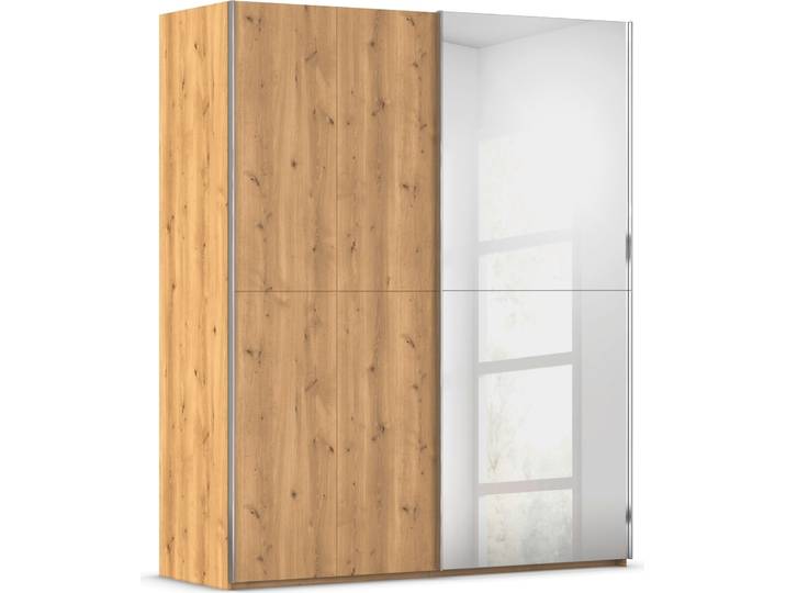 Schwebetürenschrank, Holz Teilmassiv, Asteiche Massiv, 181×223×68 cm, 2 Türen, Modern, Rauch