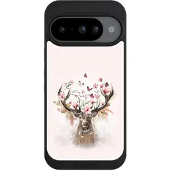 Nivocase Handyhülle für Google Pixel 10 Hülle NIVOpure Case Schwarz Blumen Hirsch Tiere (Google Pixel 10), Smartphone Hülle, Schwarz