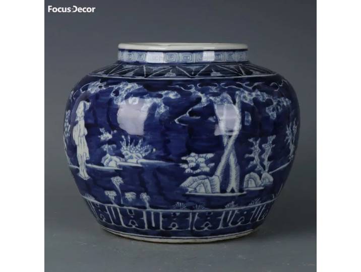 Ming Jiajing – Pot de jardinière Vintage, figurine bleue et blanche, Antique, porcelaine Antique, décor asiatique Vintage