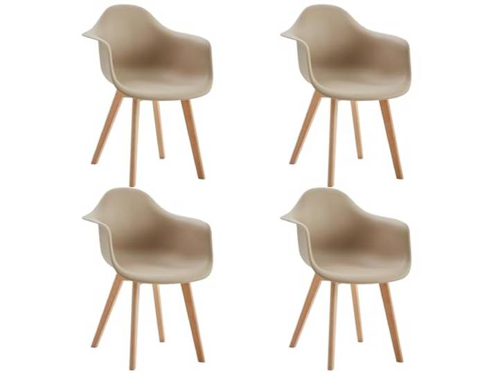 HJhomeheart Esszimmerstühle mit Armlehnen, 4er-Set, Moderne Design-Sessel, Beine aus Buchenholz, Skandinavische Küchenstühle (Beige)