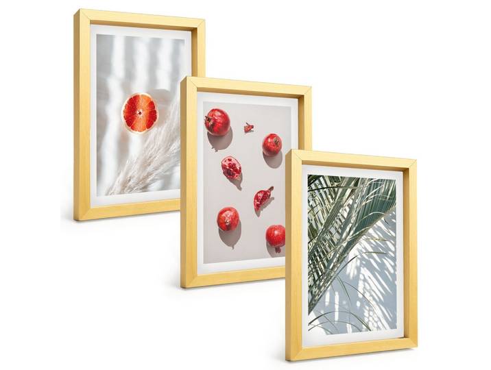 BILDER SET 3er Set - 20x30 cm Goldrahmen - Feiertagspalmenfrüchte
