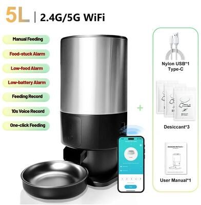 Uplift Essentials 5L Smart 5G WiFi Automatic Pet Feeder With 2K HD Camera sus 5g Wifi App