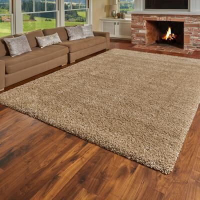 Gertmenian Ultimate Shag Solid Oatmeal Plush Shag Area Rug