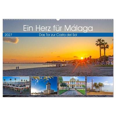 Ein Herz für Málaga (Wandkalender 2027 DIN A2 quer), CALVENDO Monatskalender