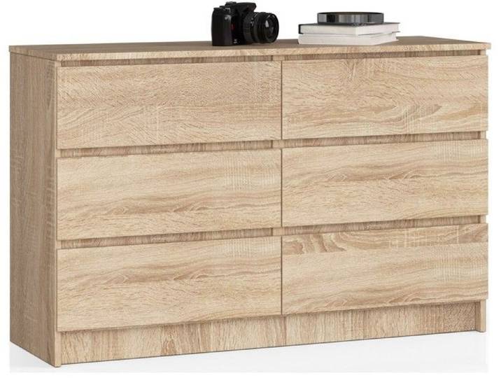 Commode de large avec 6 tiroirs sonoma - L 40 x W 120 x H 77