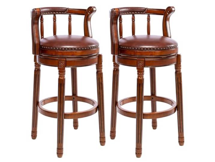 AULIFE Barhocker, gepolsterter Barstuhl mit niedriger Rückenlehne (2er Set Braun, Sitzhöhe 75cm)