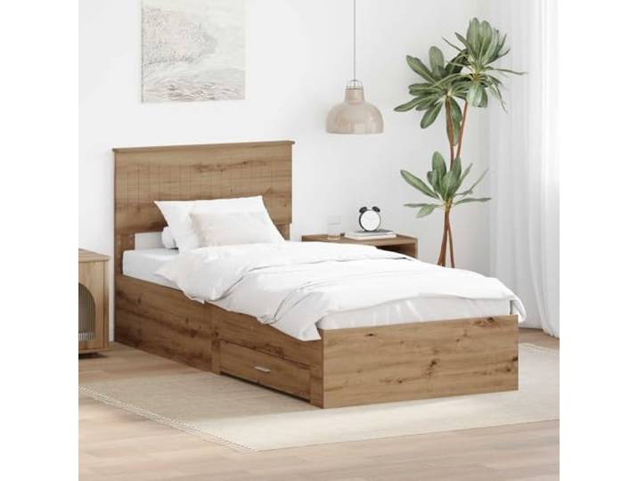 RJPLMFV Bettgestell, Eiche, 90 x 200 cm, Holz Mit Aufbewahrungsschubladen, festen Latten inklusive, modernes Design, einfache Pflege