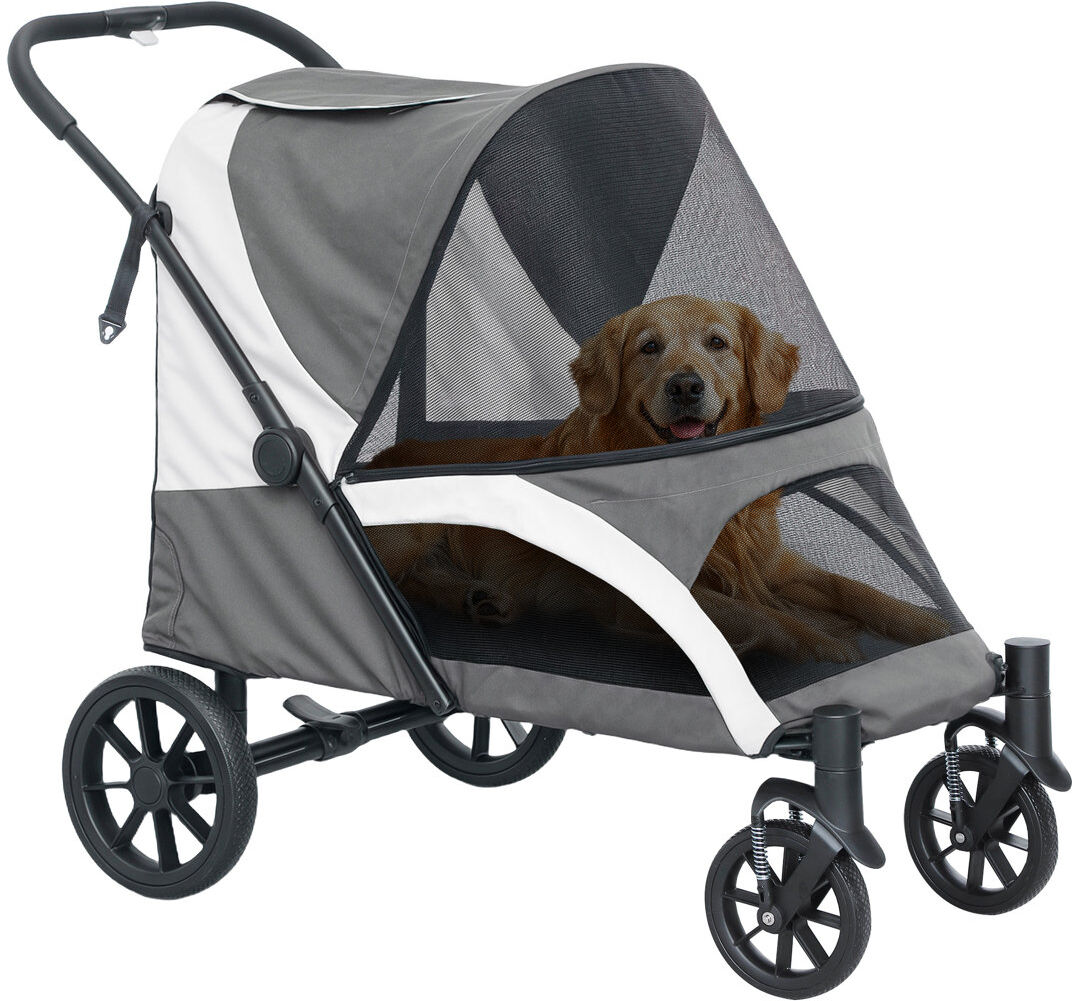 PawHut Foldable Pet Stroller with 4 Big Wheels for Medium Dogs Grey 254cm H X 314.96cm W X 170.18cm D