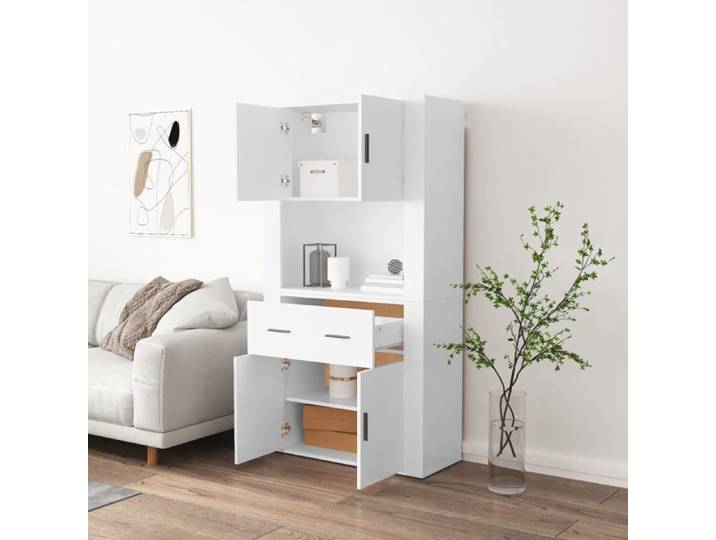 {January Sale}Meuble haut - Buffet Haut avec étagère vaisselier Blanc - Bois d'ingénierie 8_6648304