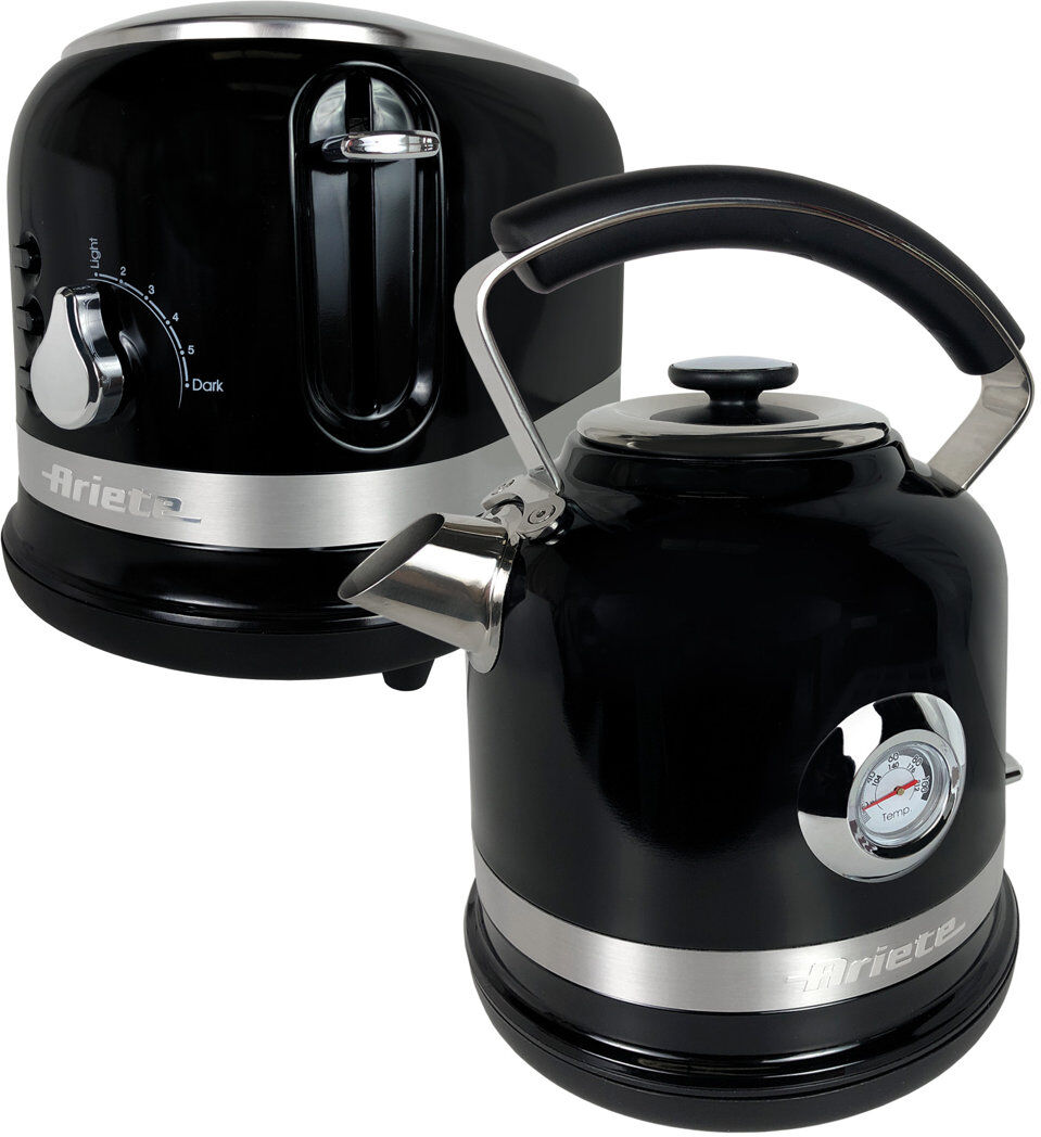 Ariete Moderna 1.7L Stainless Steel Kettle with 2 Slice Toaster Set Black 1.7L