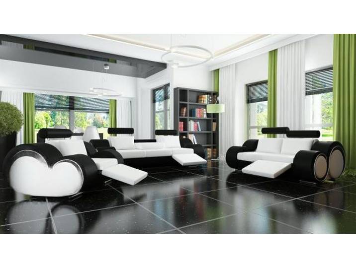 Xlmoebel Polstergarnitur XLMOEBEL Ledersofa mit modernem Design und gestreiftem Muster, (Polstergarnitur, 3-tlg., 3-teilig)
