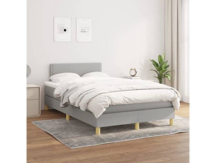 RJPLMFV Komplettes Bett, 120 x 200 cm, Hellgrau, Taschenfederkernmatratze Atmungsaktiver Stoff, verstellbarer Kopf, mittlere Härte, weicher Matratzenschoner