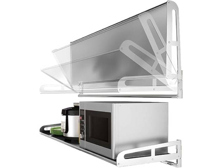 GAOCUNBING Mikrowellenregal, faltbares Wandregal aus Edelstahl für Mikrowellenherde mit Aufhängestange und 5 Haken, Mikrowellen-Thekenregal, Küchenaufbewahrungsregal 40 * 60