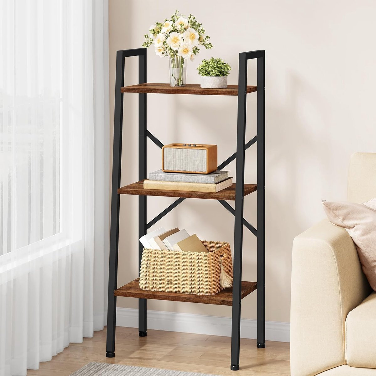 SnelShoppen 3-laags Industriële Ladder Boekenplank met Metalen Frame in Rustiek Design