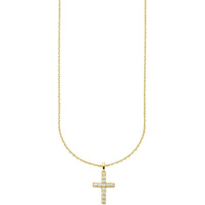 Kette mit Anhänger "Schmuck Geschenk Silber 925 Halskette mit Kreuzanhänger", gold (gelbgoldfarben, kristallweiß), ANISTON JEWELRY & WATCHES, Halsketten, Damen, Silber 925 (Sterlingsilber), L: 47 B: 0,7mm, mit Zirkonia (synth.), B:0,7mm
