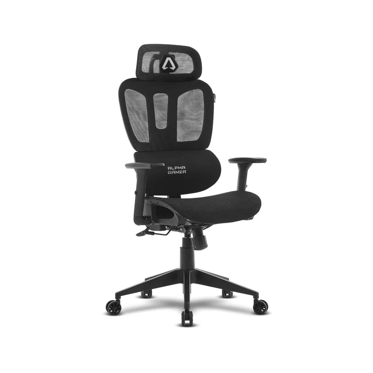 Alpha Gamer Luna V2, Gepolsterter Sitz, Gepolsterte Rückenlehne, Schwarz, Schwarz, Schaum, Nylon, Schaum, Netz, Nylon